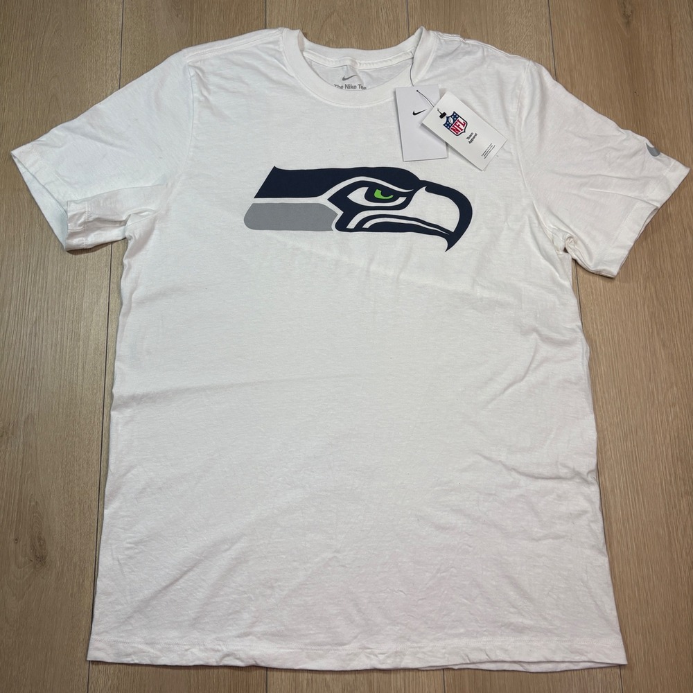 Nike Seattle Seahawks NFL T-Shirt Mens Large White Short Sleeve Logo Tee NWT